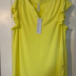 Dear Scarlett Lizzy Neon Yellow Flutter Sleeve Tank Top size 2X